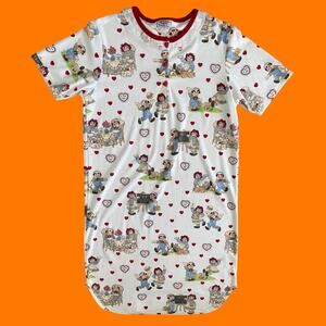 90's vintage raggedy ann sleep shirt kitschy heart print t-shirt dress LARGE